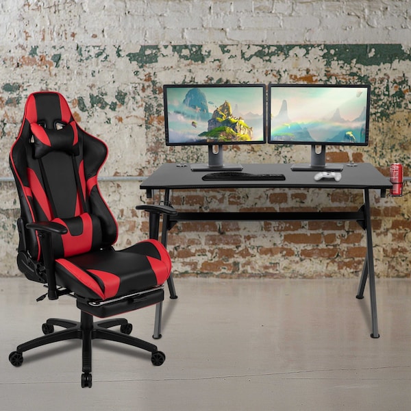 Flash Furniture Black Gaming Desk-Cup Holder/Reclining Chair Set BLN-X30D1904-RD-GG - main